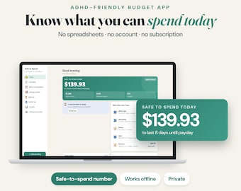 ADHD Budget Planner App, Safe to Spend Tracker, Paycheck Budget, Bill and Debt Tracker, No Spreadsheet