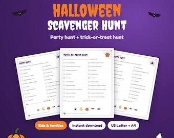 Halloween Scavenger Hunt Printable for Kids, Party Hunt and Trick or Treat Hunt, Halloween Activity
