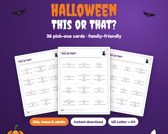 Halloween This or That Game Printable, 36 Pick One Cards, Party Icebreaker for Kids, Teens and Family