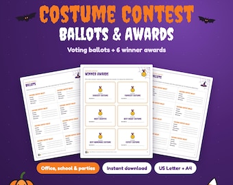 Halloween Costume Contest Ballots and Award Certificates Printable, Office and Party Costume Voting