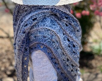 Textured Shawl Wrap in shades of grey and blue ombré