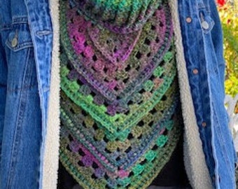 Textured Cowl Scarf in shades of green, purple, violet and blue ombré