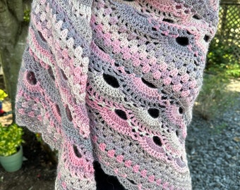 Elegant Triangle Shawl or Wrap in shades of pink, grey and cream ombré