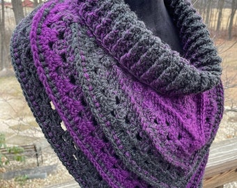 Textured Cowl Scarf in classic charcoal grey and purple colors