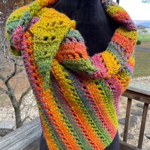 Triangle Scarf with Keyhole in vibrant rainbow colors