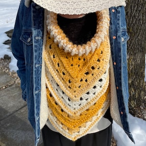 Sunflower Sunshine Golden Textured Cowl Scarf in yellow and ivory ombré