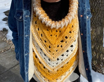 Sunflower Sunshine Golden Textured Cowl Scarf in yellow and ivory ombré