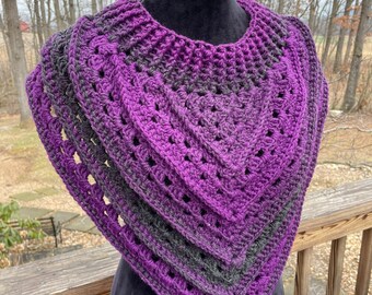 Textured Cowl Scarf with Mock Neckline in shades of purple amethyst and charcoal grey ombré