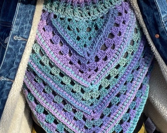 Textured Mock Neck Scarf in shades of purple, lavender, blue, turquoise, and teal