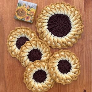Sunflower Trivet and Coaster Set Crochet Patterns