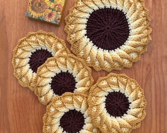 Zonnebloem onderzetter en onderzetter set haakpatronen