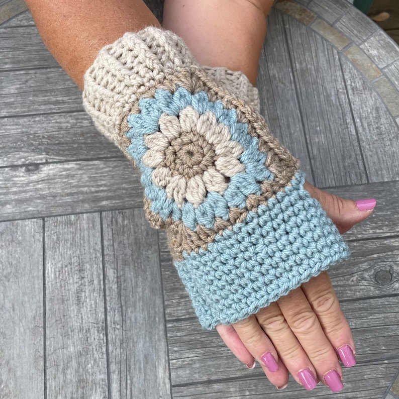 Sunflower Fingerless Gloves Crochet Pattern Etsy