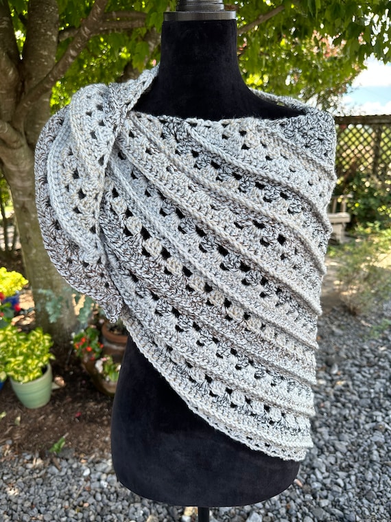 Textured Shawl Wrap in Shades of Grey With Brown and Black Ombré