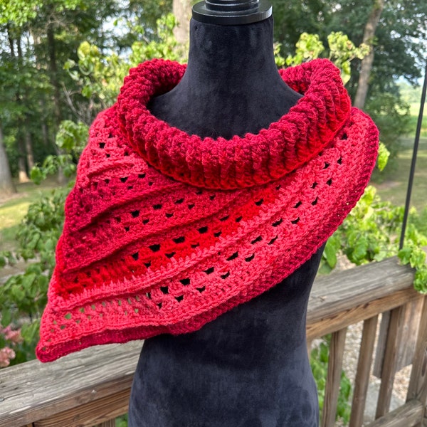 Textured Cowl Scarf in shades of light to dark red, beautiful red ombre colors