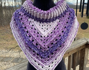 Textured Cowl Scarf in shades of purple light to dark, lilac, violet, royal purple ombré