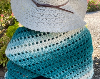 On The Diagonal Shawl in Teal and Cream