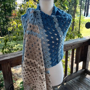 Point Break Shawl Wrap in Seaglass Shades of the ocean blues  and tan beaches