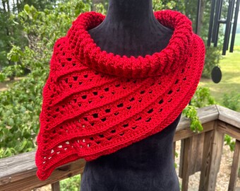 Textured Cowl Scarf in classic shade of red and perfect for Valentine’s Day or Christmas