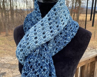 On The Diagonal Scarf in all shades of blue from light powder blue to navy blue ombré