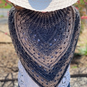 Textured Cowl Scarf with mock neck style in shades of tan and charcoal dark gray image 3