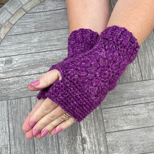 Sunflower Fingerless Gloves in Royal Purple, Violet, Amethyst
