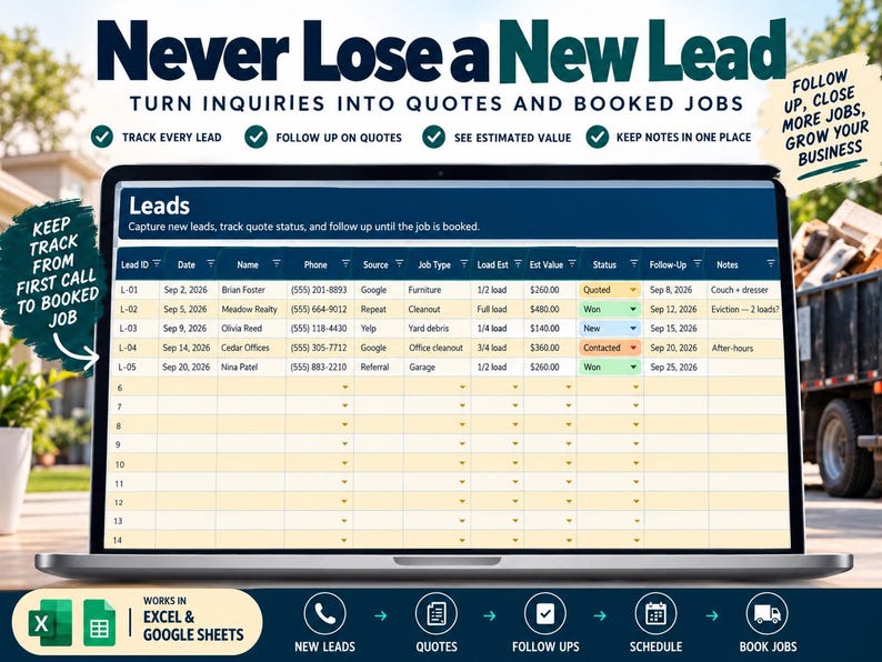 Junk Removal Business Manager Spreadsheet, Hauling Job Tracker, Load ...