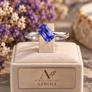 Tanzanite Ring • Blue Gemstone Statement Ring • Silver Tone Rectangular Ring • Elegant Gemstone Jewelry • Special Gift for Women