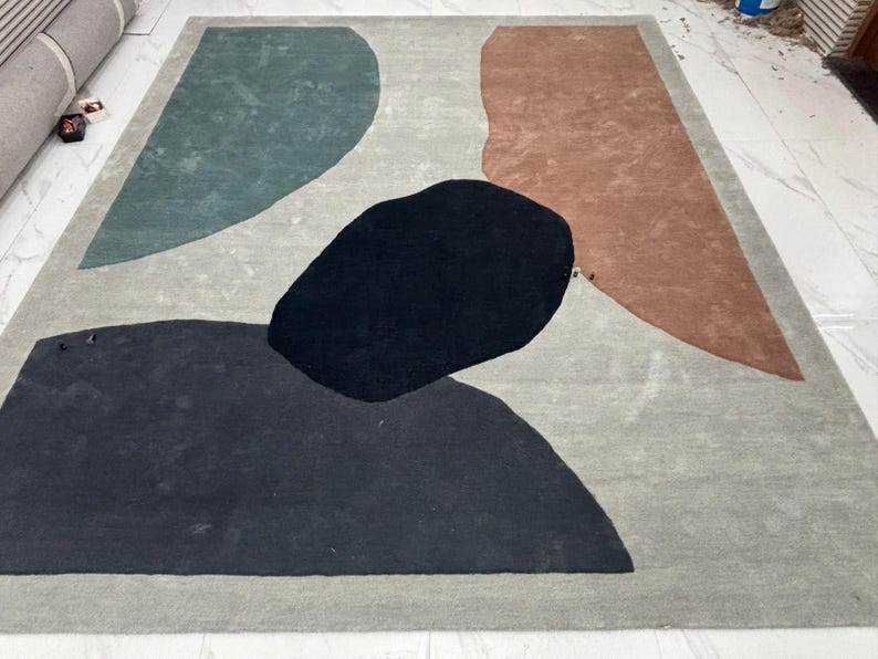 Hand Tufted Wool Area Rug, Modern Abstract Grey Terracotta Charcoal ...