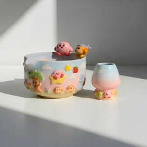 Cute Pink Matcha Set, Handmade Ceramic Matcha Bowl with Spout, Matching Whisk Holder, Kawaii Tea Lover Gift