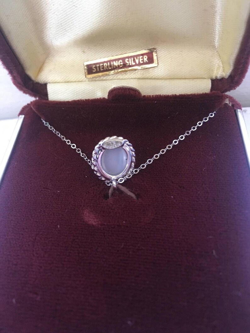 Sterling Natural Moonstone Mid-Century Retro Karen Lynne Oval Cabochon Necklace Bride Wedding Something Blue Bridesmaids Mother Daughter BFF
