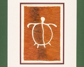 Honu - Handmade Hawaiian Petroglyph Art on Tapa Cloth – Signed & Ready to Frame