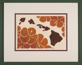 Hawaiian Islands - Handmade Hawaiian Art on Tapa Cloth – Signed & Ready to Frame