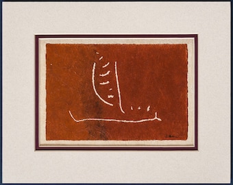 Canoe and Tassels - Handmade Hawaiian Petroglyph Art on Tapa Cloth – Signed & Ready to Frame