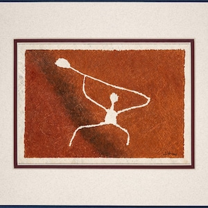 Paddler - Handmade Hawaiian Petroglyph Art on Tapa Cloth – Signed & Ready to Frame