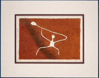 Paddler - Handmade Hawaiian Petroglyph Art on Tapa Cloth – Signed & Ready to Frame