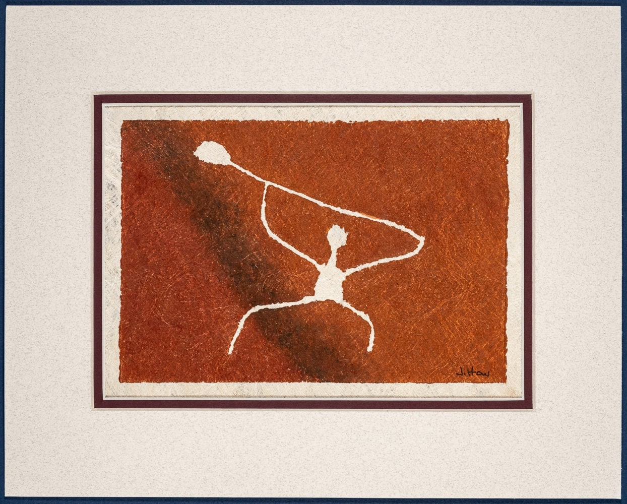 Paddler Hawaiian Petroglyph Design on Tapa Cloth Matted Etsy