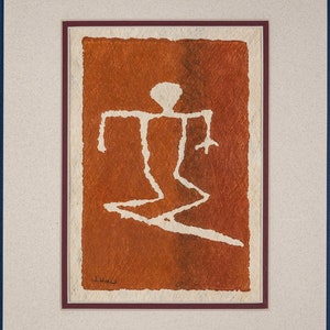 Surfboard - Handmade Hawaiian Petroglyph Art on Tapa Cloth – Signed & Ready to Frame