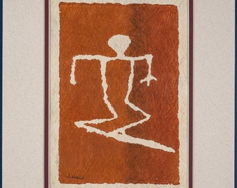 Surfboard - Handmade Hawaiian Petroglyph Art on Tapa Cloth – Signed & Ready to Frame