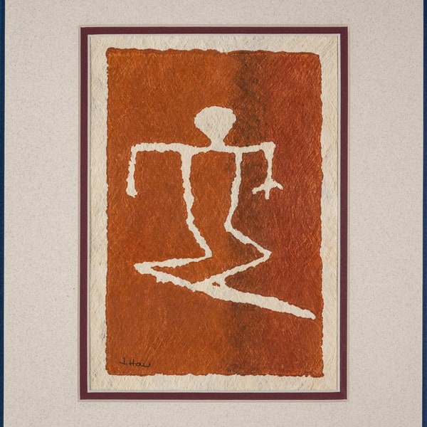 Surfboard - Hawaiian Petroglyph Design  on Tapa Cloth - Matted - 8 x 10