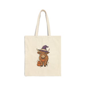 Sac fourre-tout sorcière vache des Highlands | Citrouille d'Halloween, ferme, automne effrayant, bonbons ou un sort