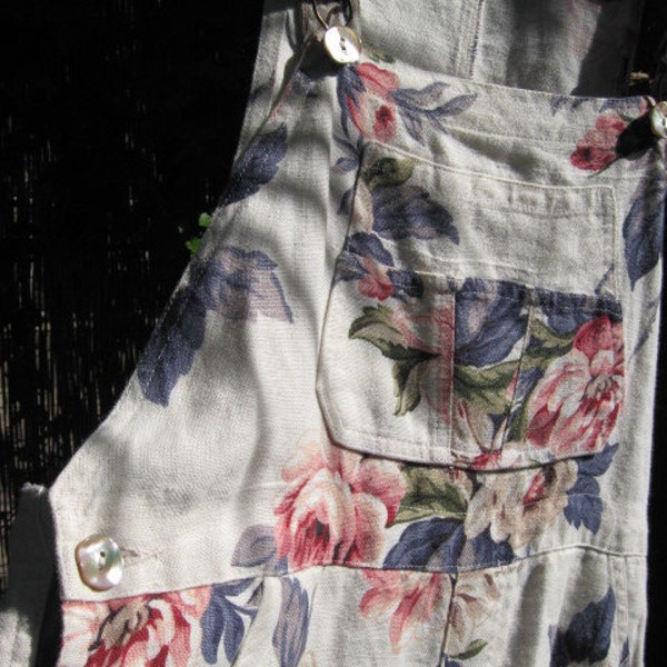 Size 10 - Ladies Short Overall in Linen Print - very Sweet for Ladies - See you in the Garden - 090