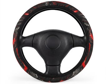 Coprivolante in neoprene effetto marmo rosso e nero / Accessorio auto ecologico