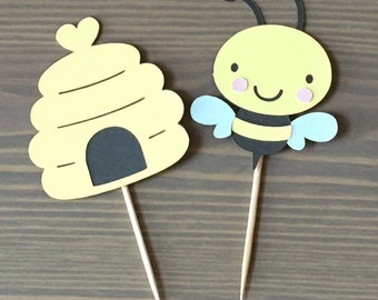 Bee Party Cupcake Treat Toppers Bumble Bee Baby Shower Birthday Party