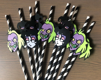 Matching Banner & treat toppers available Beetlejuice Inspired Paper Straws  Beetlejuice Party Favors
