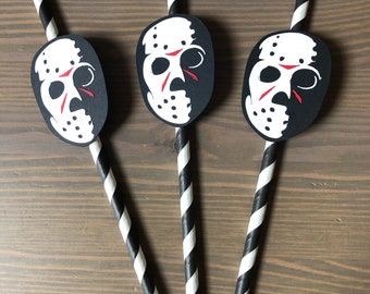 Friday The 13th Inspired Party Straws  Jason Mask Paper Straws  Halloween Party Straws