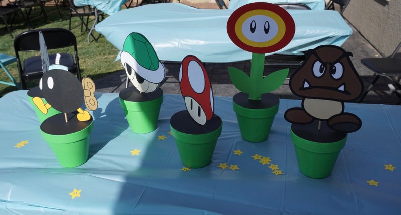 Super Mario Bros Inspired Centerpiece Sticks Mario Birthday Party
