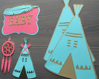 Glitter Boho Teepee Party Decor Set Tribal Party