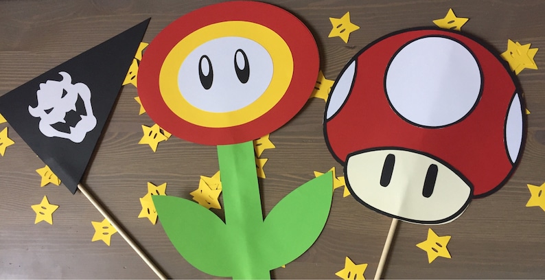 Super Mario Bros Inspired Centerpiece Sticks Mario Birthday Party