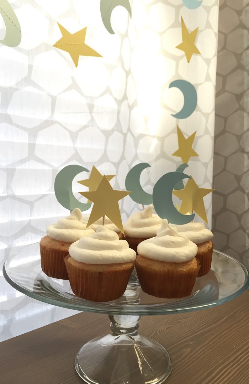 Stars and Moons Cupcake and Treat Toppers  Celestial Party Decorations Celestial Baby Shower Celestial Wedding