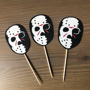Friday the 13th Party Treat Toppers  Jason Voorhees Cupcake Toppers  Halloween Party